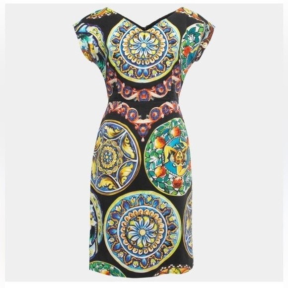 Dolce&Gabbana black ceramic print cap sleeve floral multicolor dress